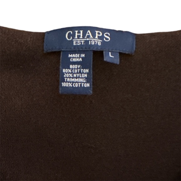 Chaps Women’s Large Chocolate Brown Pullover Sweater V-Neck Ruffle Collar - Picture 2 of 3